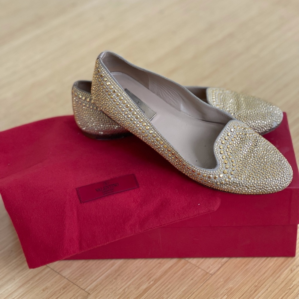 Valentino gold beaded flats size 38